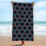 Pink And Blue Lights Heart Pattern Print Beach Towel