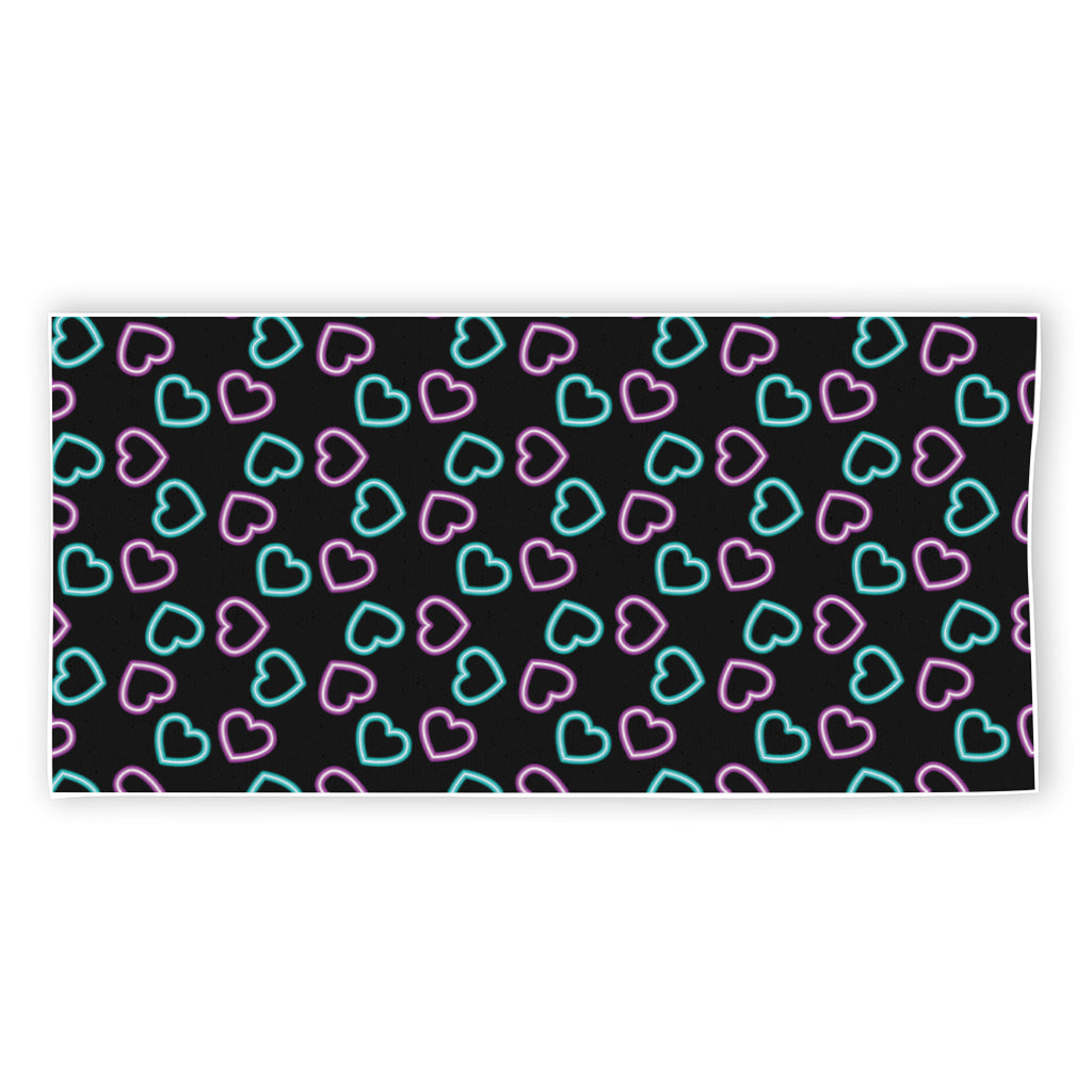 Pink And Blue Lights Heart Pattern Print Beach Towel