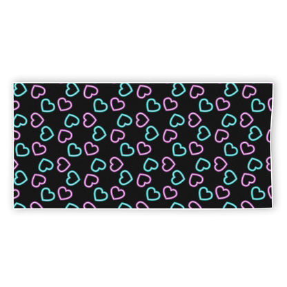Pink And Blue Lights Heart Pattern Print Beach Towel