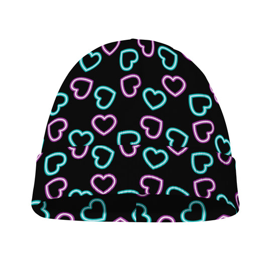 Pink And Blue Lights Heart Pattern Print Beanie