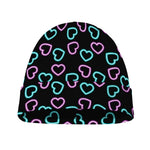 Pink And Blue Lights Heart Pattern Print Beanie
