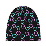 Pink And Blue Lights Heart Pattern Print Beanie
