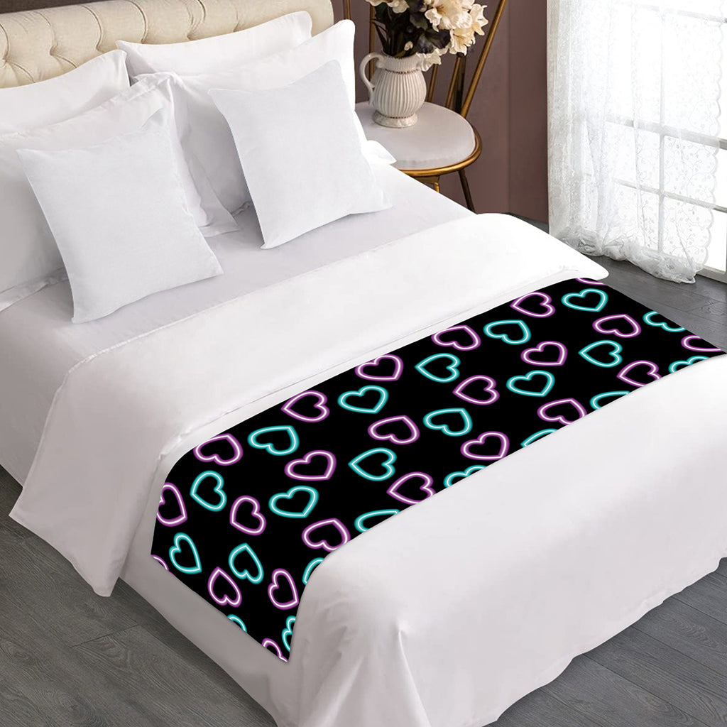 Pink And Blue Lights Heart Pattern Print Bed Runner