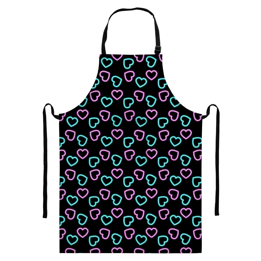 Pink And Blue Lights Heart Pattern Print Bib Apron With Pocket