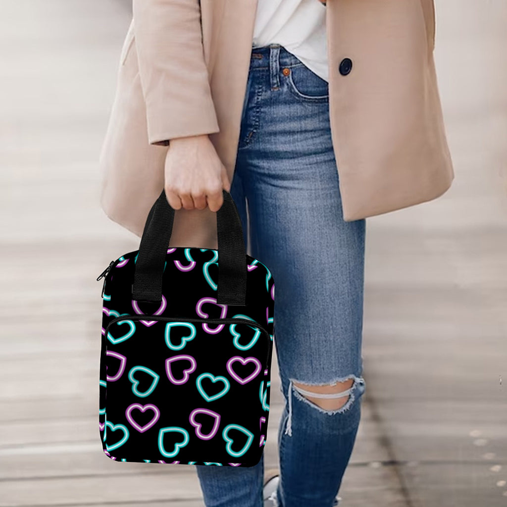 Pink And Blue Lights Heart Pattern Print Bible Tote Bag