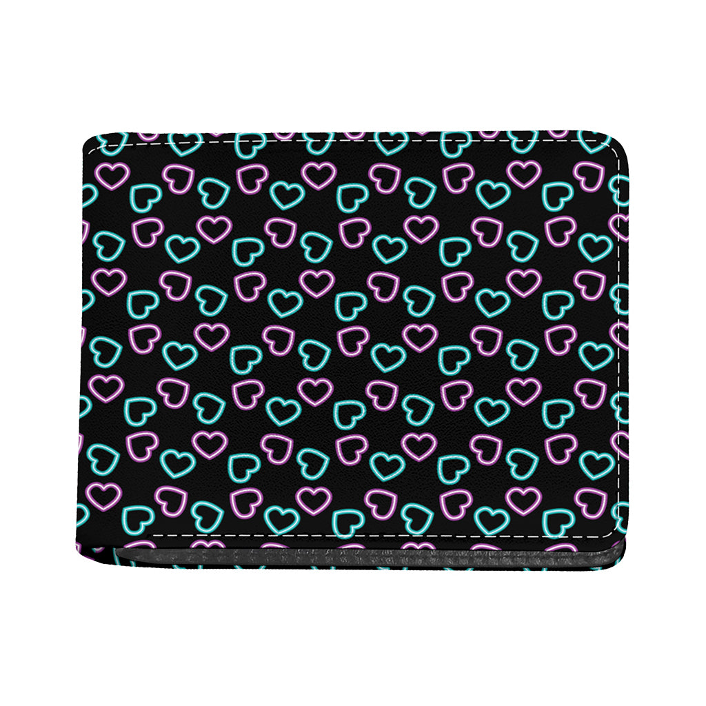 Pink And Blue Lights Heart Pattern Print Bifold Wallet