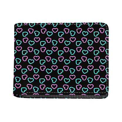 Pink And Blue Lights Heart Pattern Print Bifold Wallet