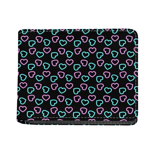 Pink And Blue Lights Heart Pattern Print Bifold Wallet