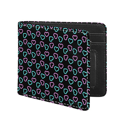 Pink And Blue Lights Heart Pattern Print Bifold Wallet