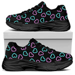 Pink And Blue Lights Heart Pattern Print Black Chunky Shoes
