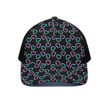 Pink And Blue Lights Heart Pattern Print Black Mesh Trucker Cap