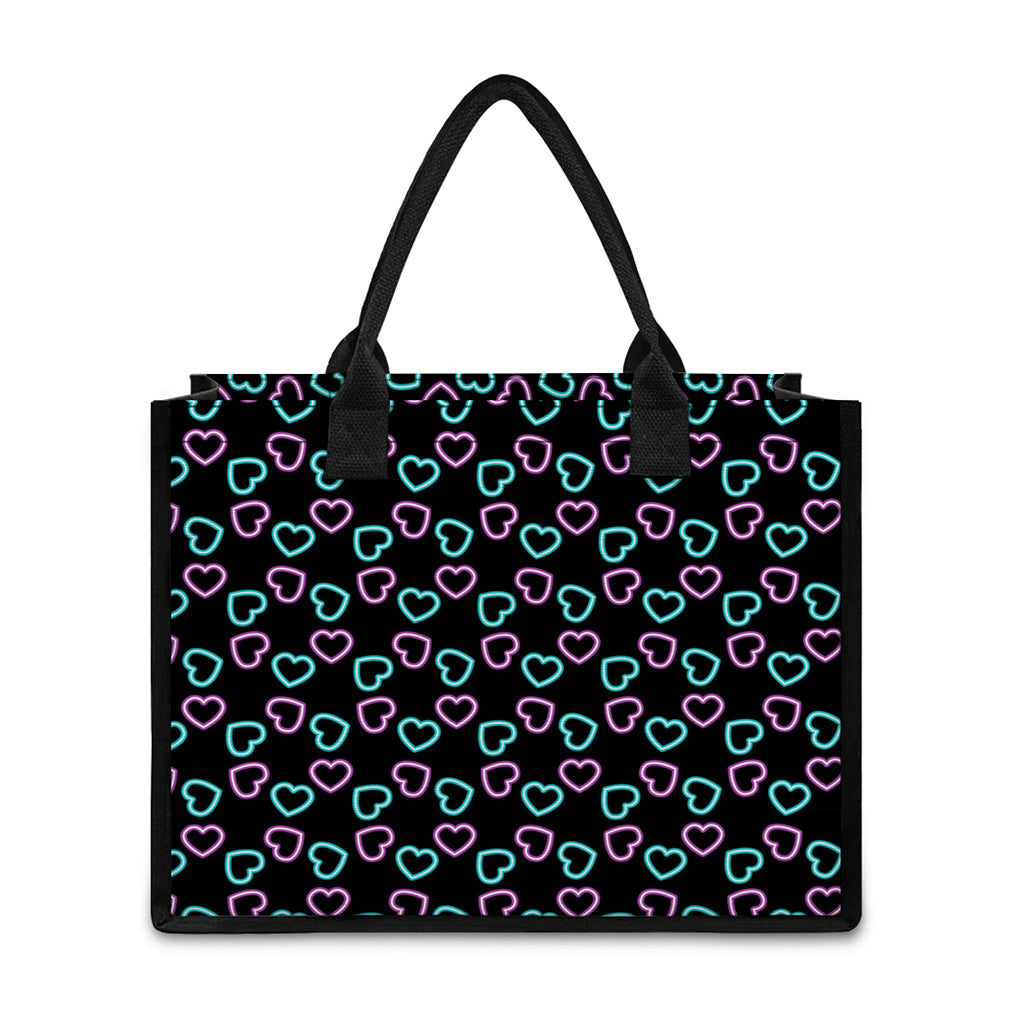 Pink And Blue Lights Heart Pattern Print Canvas Tote Bag