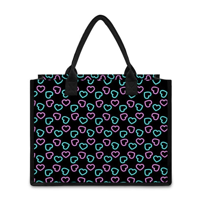 Pink And Blue Lights Heart Pattern Print Canvas Tote Bag