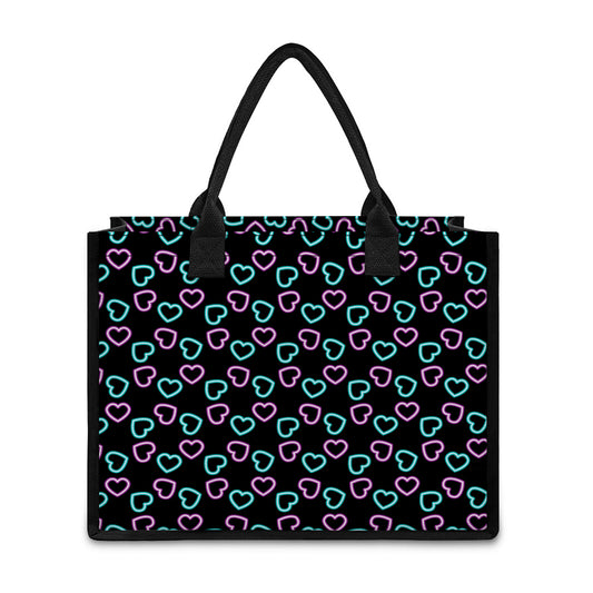 Pink And Blue Lights Heart Pattern Print Canvas Tote Bag