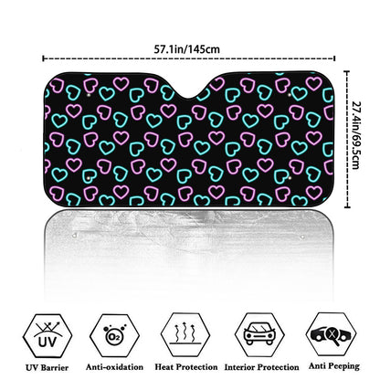 Pink And Blue Lights Heart Pattern Print Car Windshield Sun Shade
