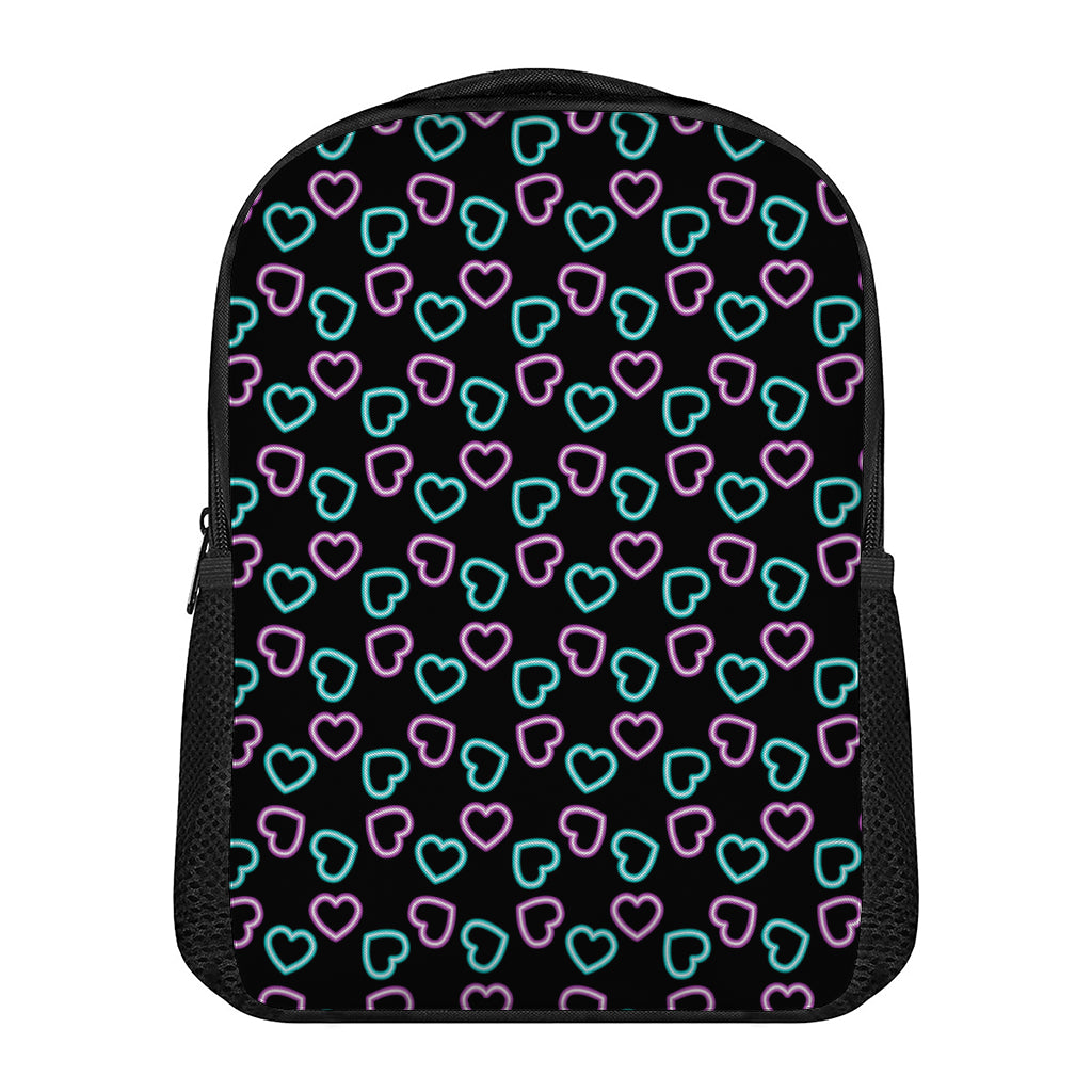 Pink And Blue Lights Heart Pattern Print Casual Backpack