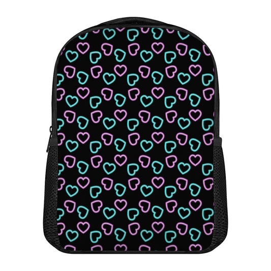 Pink And Blue Lights Heart Pattern Print Casual Backpack