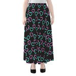 Pink And Blue Lights Heart Pattern Print Chiffon Maxi Skirt
