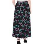 Pink And Blue Lights Heart Pattern Print Chiffon Maxi Skirt
