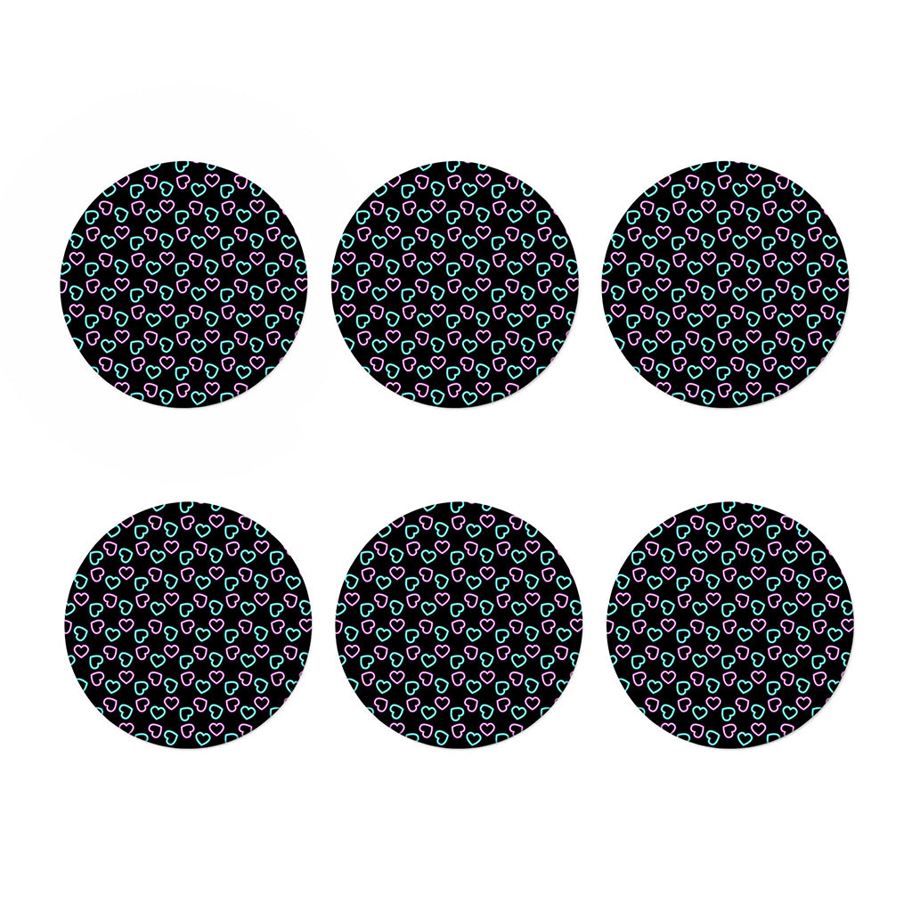 Pink And Blue Lights Heart Pattern Print Coaster Set