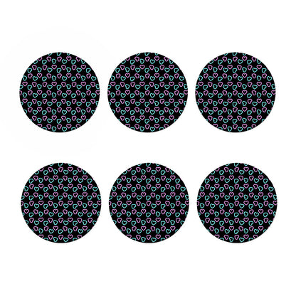 Pink And Blue Lights Heart Pattern Print Coaster Set