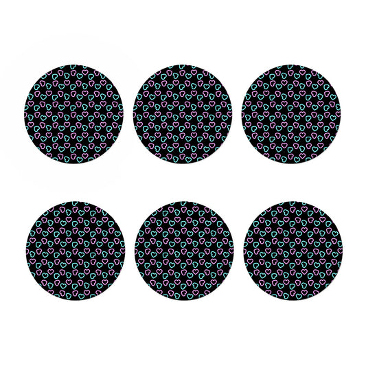 Pink And Blue Lights Heart Pattern Print Coaster Set