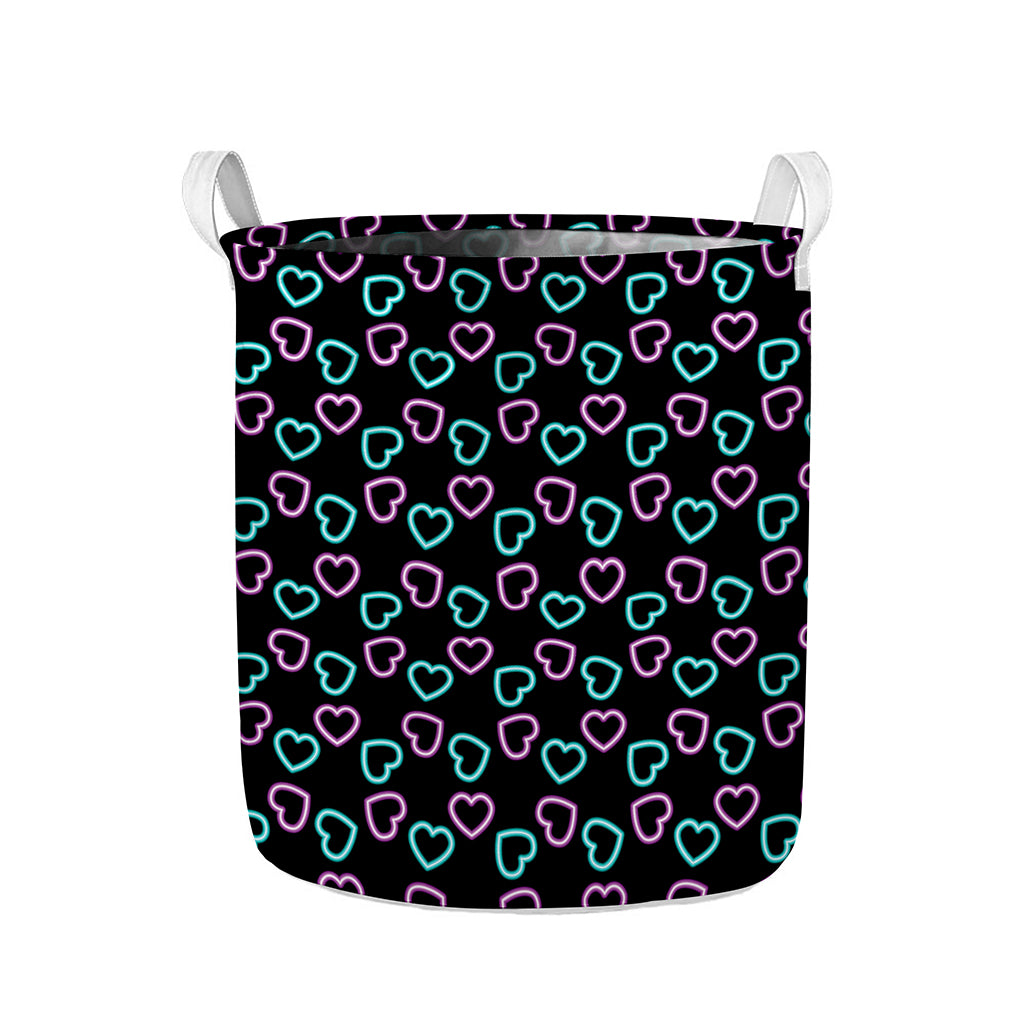 Pink And Blue Lights Heart Pattern Print Collapsible Laundry Basket