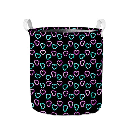 Pink And Blue Lights Heart Pattern Print Collapsible Laundry Basket