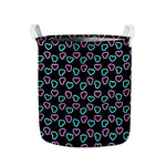 Pink And Blue Lights Heart Pattern Print Collapsible Laundry Basket