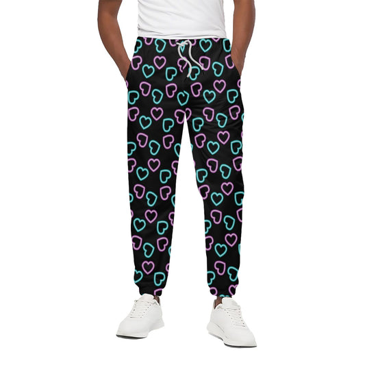 Pink And Blue Lights Heart Pattern Print Cotton Pants