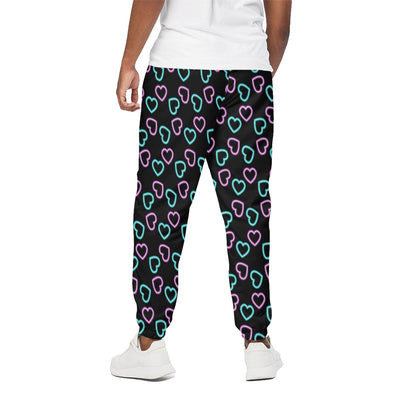 Pink And Blue Lights Heart Pattern Print Cotton Pants