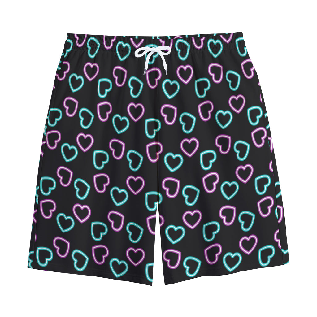 Pink And Blue Lights Heart Pattern Print Cotton Shorts