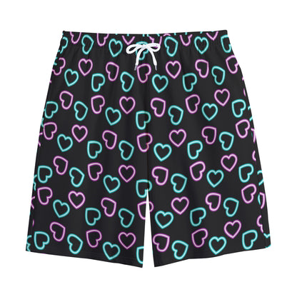Pink And Blue Lights Heart Pattern Print Cotton Shorts
