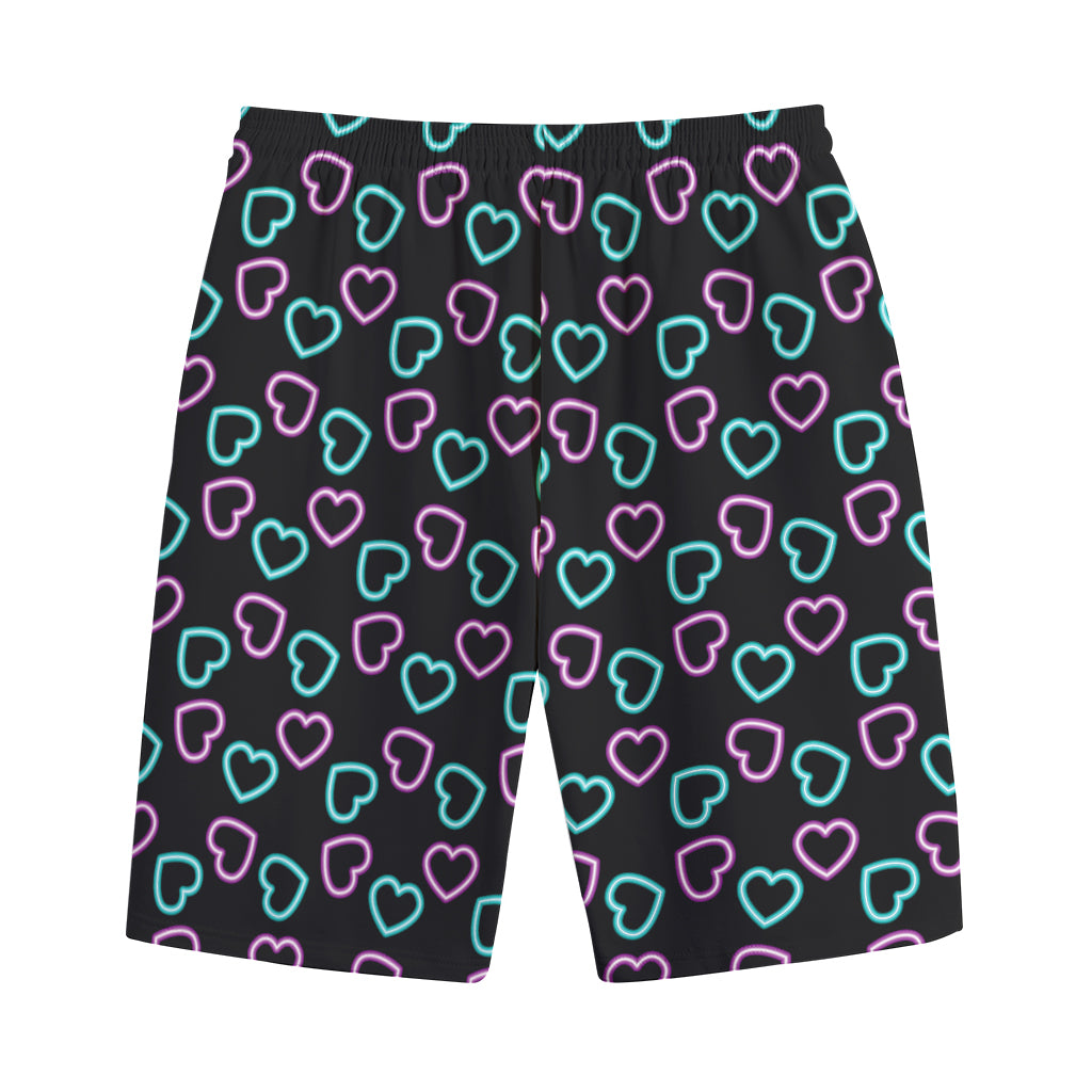 Pink And Blue Lights Heart Pattern Print Cotton Shorts