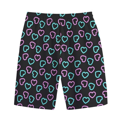 Pink And Blue Lights Heart Pattern Print Cotton Shorts