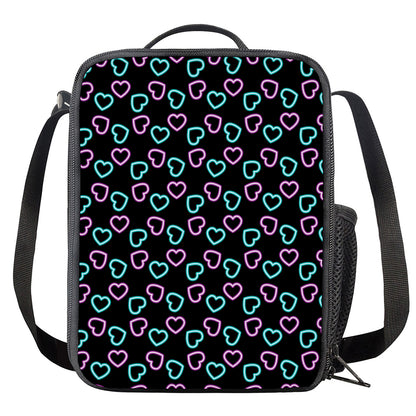 Pink And Blue Lights Heart Pattern Print Crossbody Lunch Bag