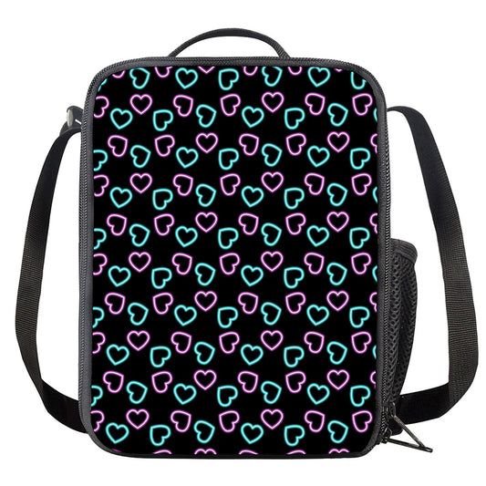 Pink And Blue Lights Heart Pattern Print Crossbody Lunch Bag