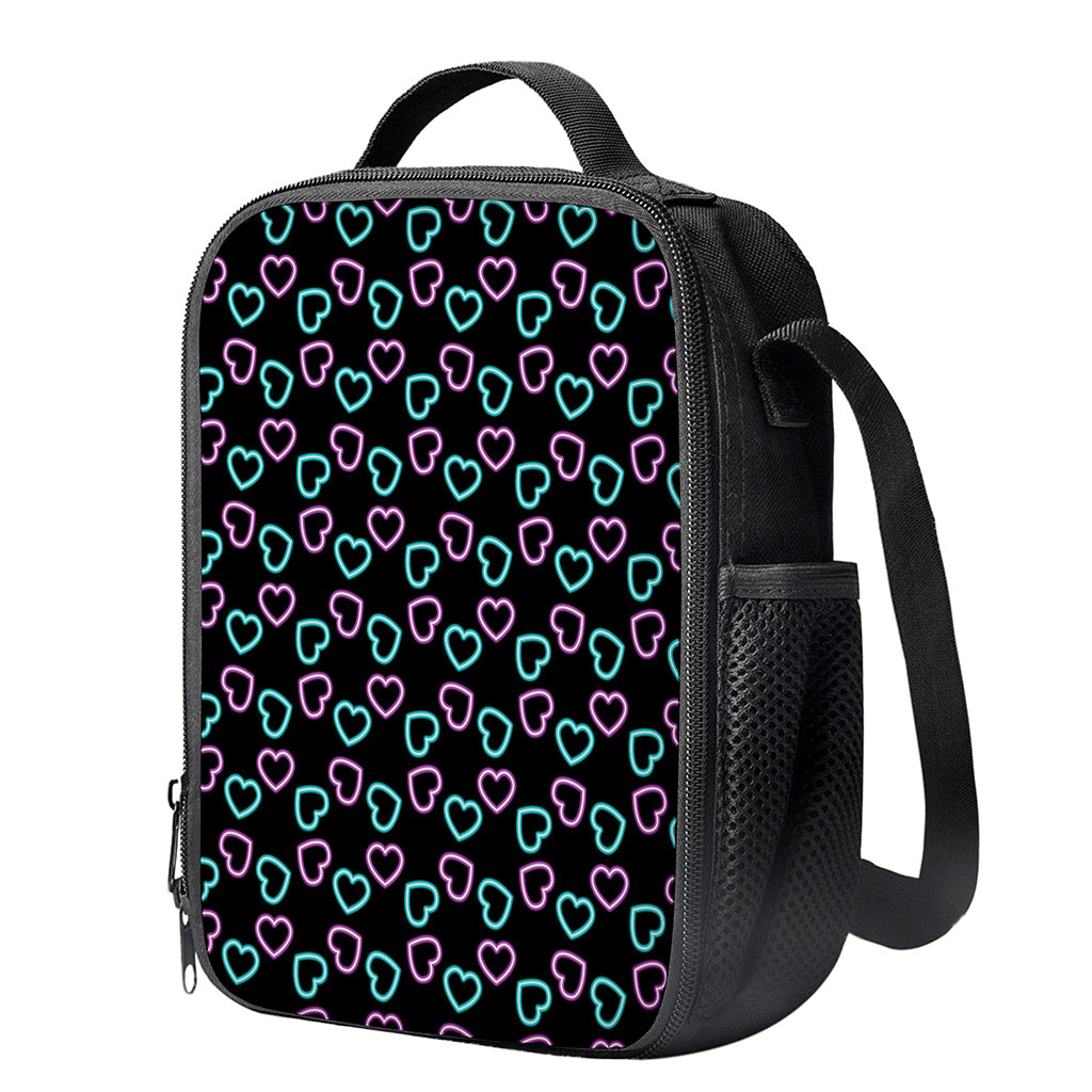 Pink And Blue Lights Heart Pattern Print Crossbody Lunch Bag