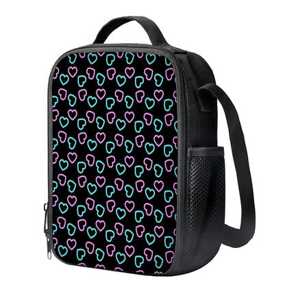 Pink And Blue Lights Heart Pattern Print Crossbody Lunch Bag
