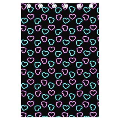 Pink And Blue Lights Heart Pattern Print Curtain