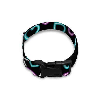 Pink And Blue Lights Heart Pattern Print Dog Collar