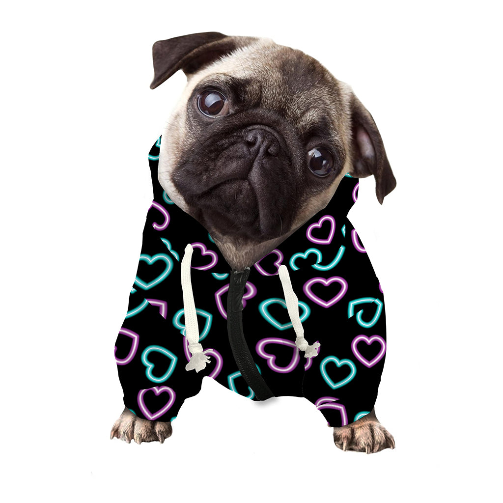 Pink And Blue Lights Heart Pattern Print Dog Zip Up Hoodie