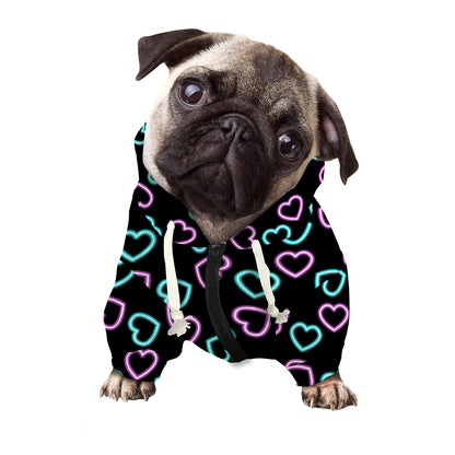Pink And Blue Lights Heart Pattern Print Dog Zip Up Hoodie