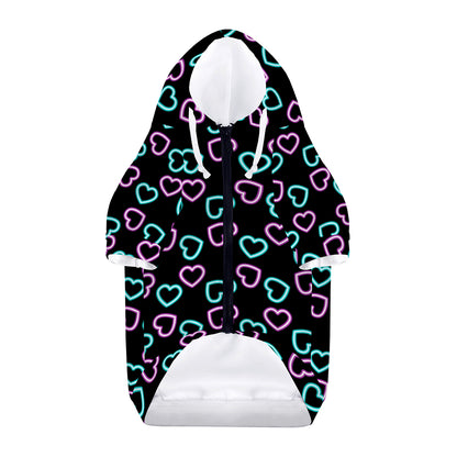 Pink And Blue Lights Heart Pattern Print Dog Zip Up Hoodie