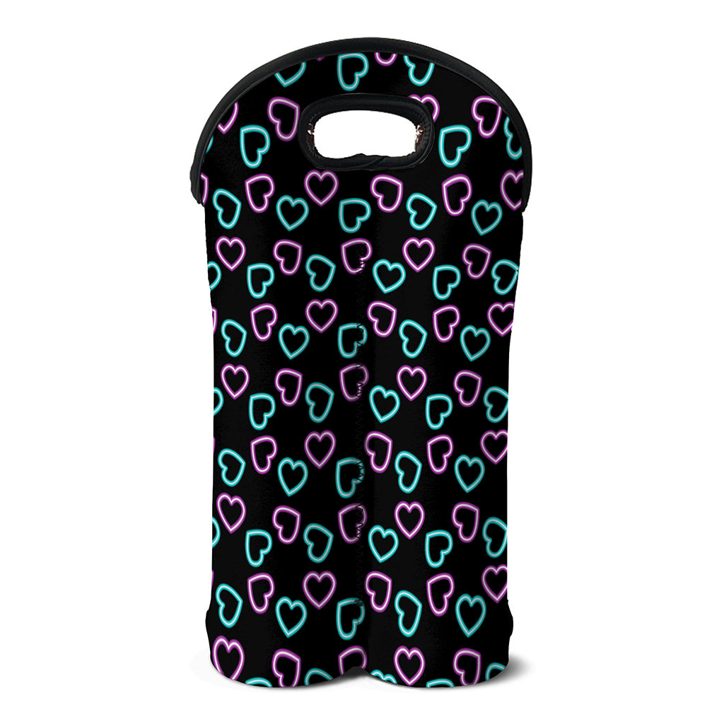 Pink And Blue Lights Heart Pattern Print Double Neoprene Wine Tote