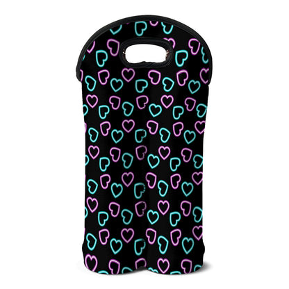 Pink And Blue Lights Heart Pattern Print Double Neoprene Wine Tote