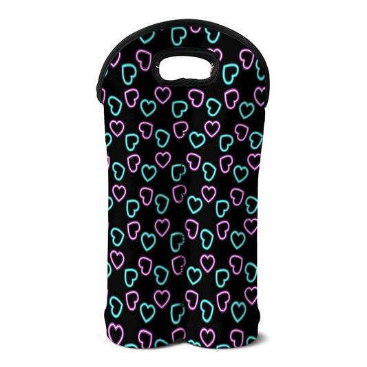 Pink And Blue Lights Heart Pattern Print Double Neoprene Wine Tote