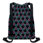 Pink And Blue Lights Heart Pattern Print Drawstring Backpack