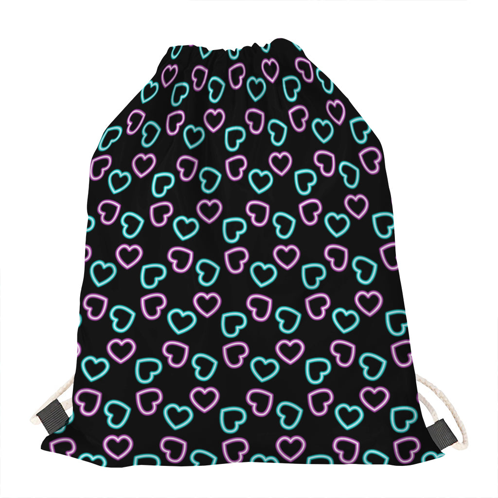 Pink And Blue Lights Heart Pattern Print Drawstring Bag