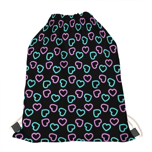 Pink And Blue Lights Heart Pattern Print Drawstring Bag